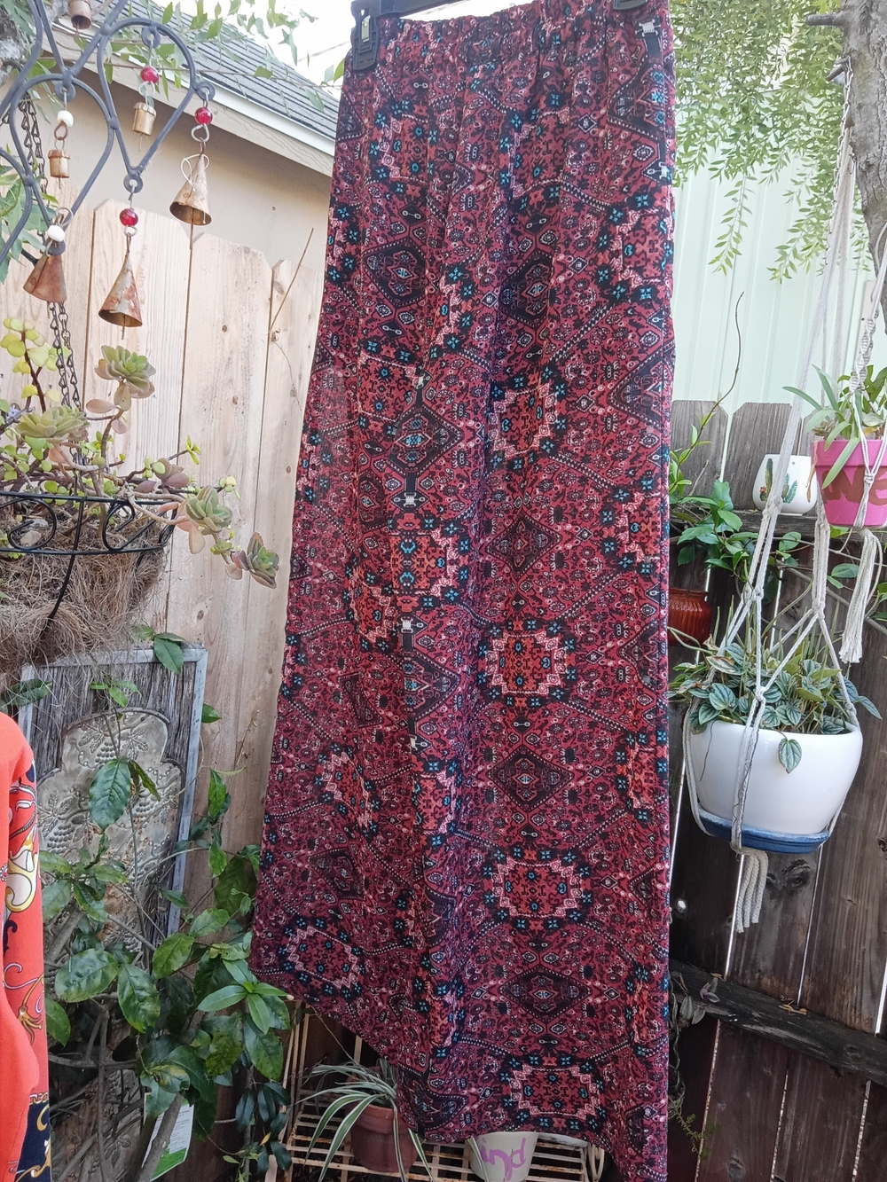 Truth Burgundy and Blue Patterned Maxi Skirt